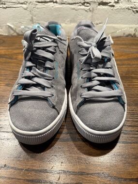 Rare Puma Minecraft Gray Suede Sneakers with Teal Accents